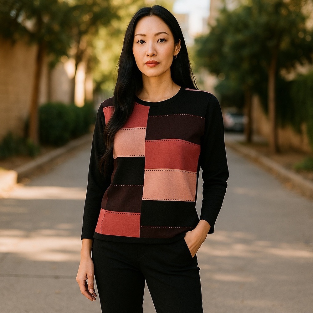 Geometric Color Block Pink Black Rose Brown Jersey Knit​